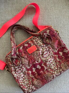 Marc by Marc Jacobs Snake-Print Shoulder Laptop Bag with Coral Strap